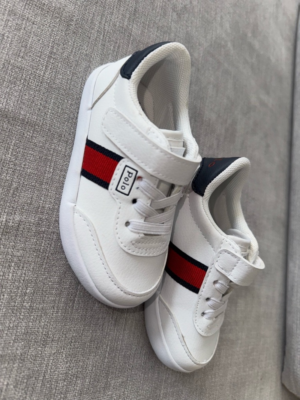 Polo by Ralph Lauren White Kids Sneakers with Red & Navy Stripe
